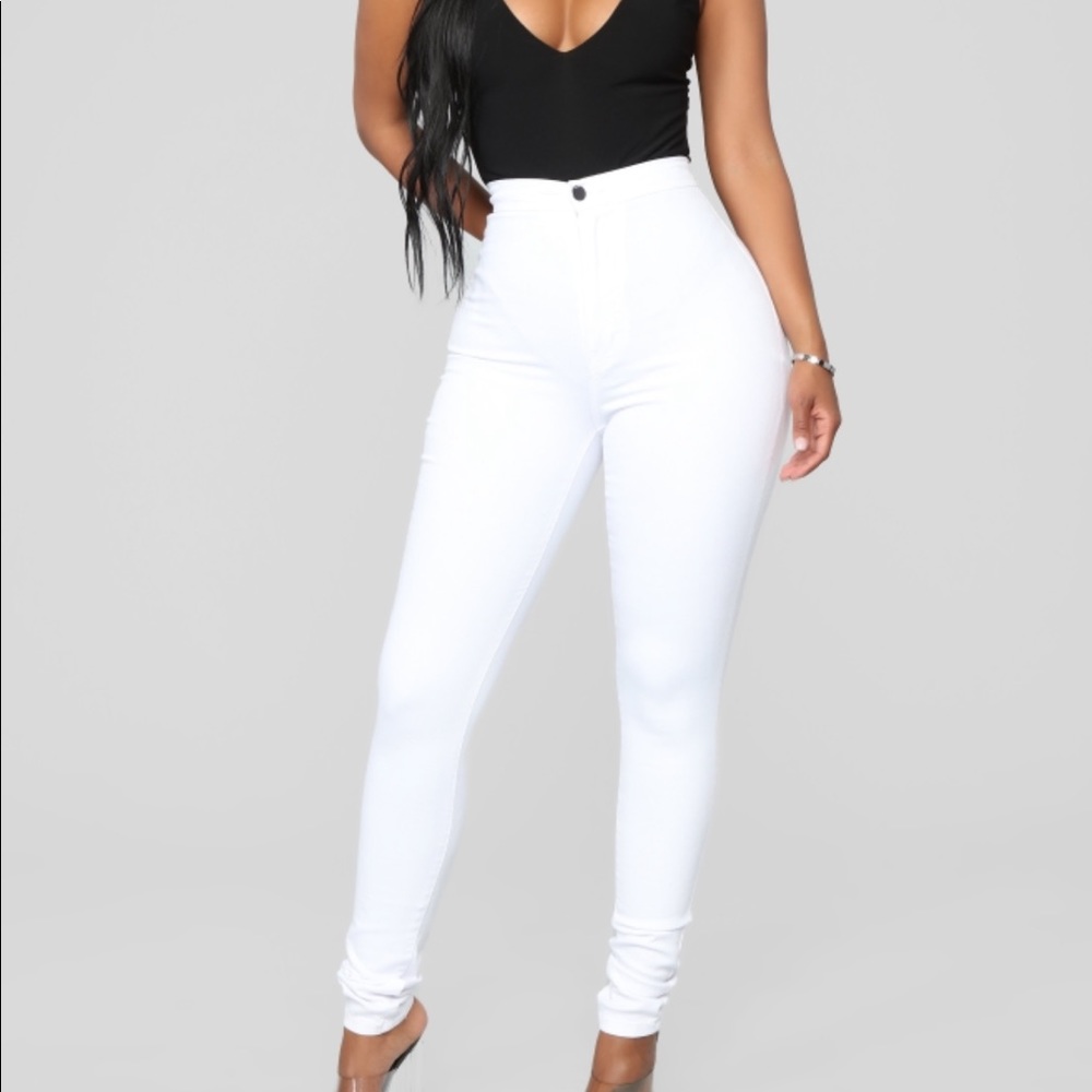 Super high waisted denim skinnies - White